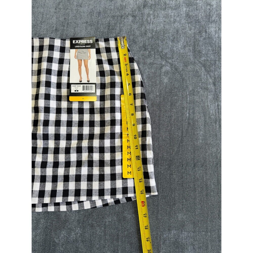 Express Linen Blend Mini Skirt Women's Medium White/Black Gingham Pleated Preppy - Picture 5 of 6